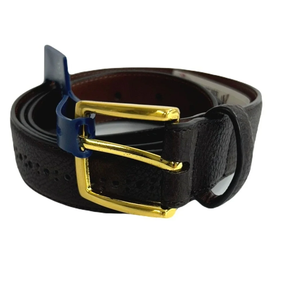Club Room Belts Mens Small 30-32 Brown Faux Leather‎ Brogue Gold Buckle NEW